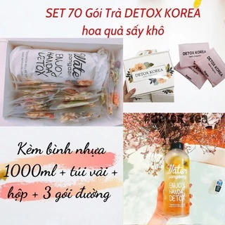 SET 70 Gói DETOX KOREA Trà trái cây sấy khô - TẶNG Kèm Bình PONGDANG Nhựa 1000ml + túi vải + hộp + 3 gói đường