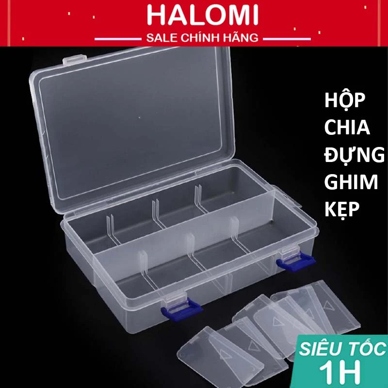 Hộp chia gim nhựa trắng 8 ngăn đựng kẹp chính hãng HALOMI tiện lợi tháo lắp các ngăn