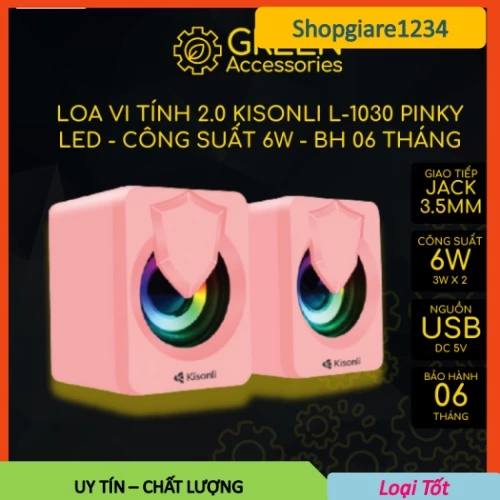 Loa Máy Tính Để Bàn Mini Màu Hồng Dễ Thương LED RGB Chính Hãng 2.0 KISONLI L1030