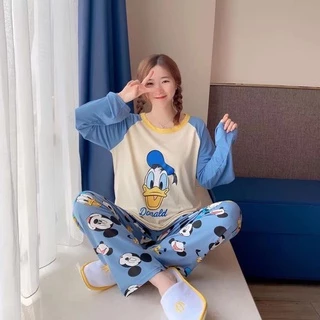 Đồ Bộ Thun Tay Dài Quảng Châu, Pijama Quần Dài,  Đồ Mặc Ở Nhà Họa Tiết Hoạt Hình Dễ Thương TQ002