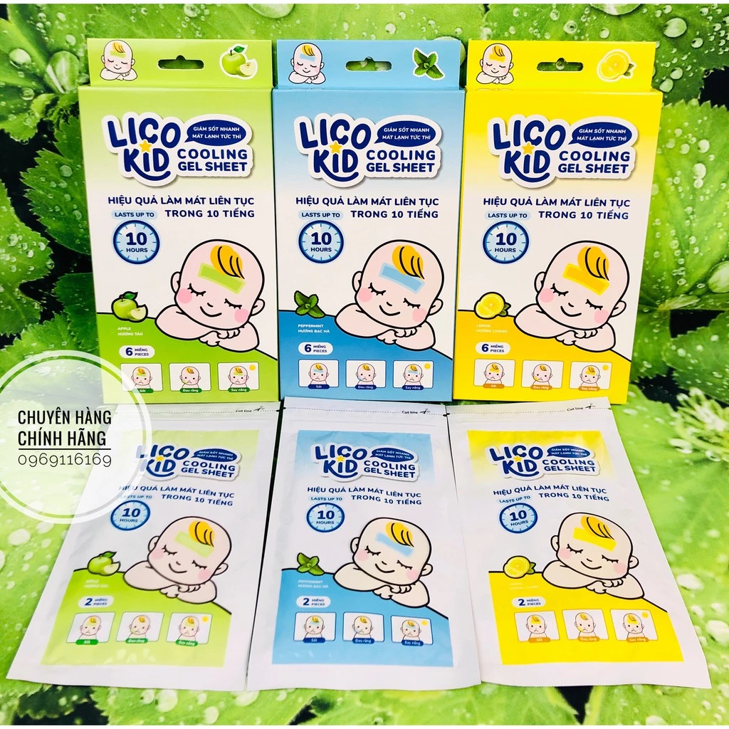 Miếng dán hạ sốt, giảm đau tức thì Lico Kid - Combo 6 miếng dán hạ sốt có hương thơm dễ chịu