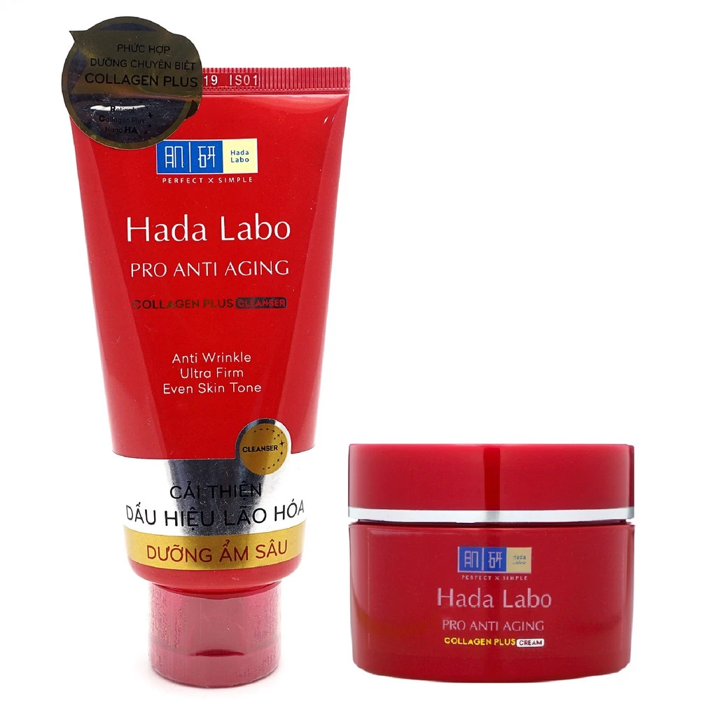 Combo Hada Labo Sữa Rửa Mặt Ngăn Ngừa Lão Hóa 80g + Kem Dưỡng Ngăn Ngừa Lão Hóa Da 50g Pro Anti Aging Cleanser + Pro Ant