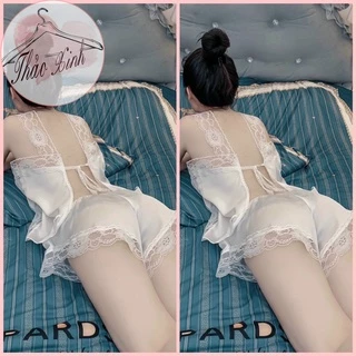 💥Siêu XINH🌸Đồ ngủ 2 dây ren phi lụa REN TRẮNG🌸Đồ ngủ sexy dễ thương