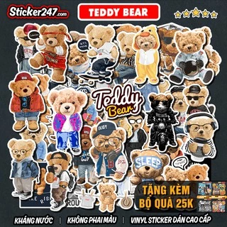 Sticker Teddy Bear Gấu Cute 🌈𝑭𝒓𝒆𝒆𝒔𝒉𝒊𝒑 Sticker Dán Mũ Bảo Hiểm, Dán Vali, Đàn Guitar - Hình Dán Chống Thấm Nước - ANI06