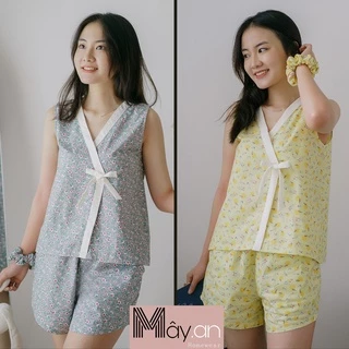 Đồ mặc nhà Mây áo Yukata cách điệu 100% cotton quần ngắn họa tiết hoa nhí