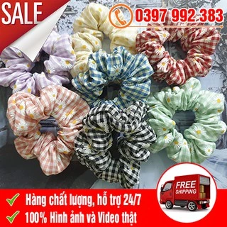 [TRỢ GIÁ SHIP] Dây Cột Tóc Scrunchies Vải Caro Hoa Cúc Thời Trang Hàn Quốc - Dây Buộc Tóc Vải Họa Tiết Cho Nữ