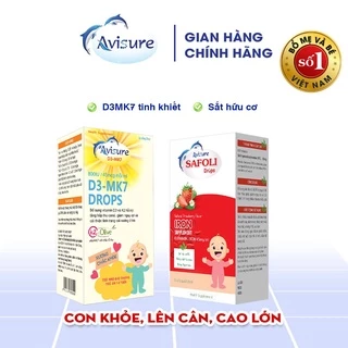 Avisure D3MK7 và Safoli - D3 tinh khiết và sắt hữu cơ hỗ trợ tăng cân, tăng chiều cao cho bé 20ml