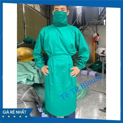 Áo choàng mổ, Áo khoác phẫu thuật có khẩu trang dành cho bác sĩ Nam Nữ, viện thẩm mỹ màu xanh lá cây vải Kaki tiệt trùng