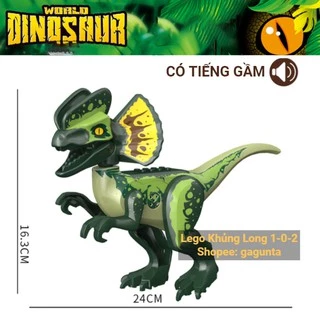 Đồ Chơi Khủng Long Dilophosaurus 2021 CÓ TIẾNG GẦM Phiên Bản Màu Xanh Lá Jurassic World Hãng Lele