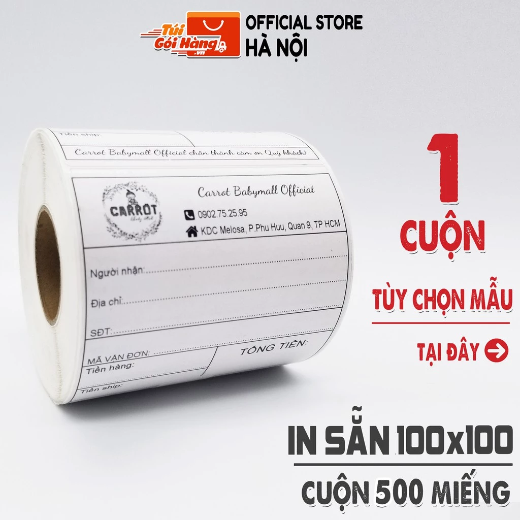 Hóa Đơn In Sẵn Tự Dính TUIGOIHANG Khổ 100x100mm Cuộn 500 Tem Thiết Kế Theo Yêu Cầu