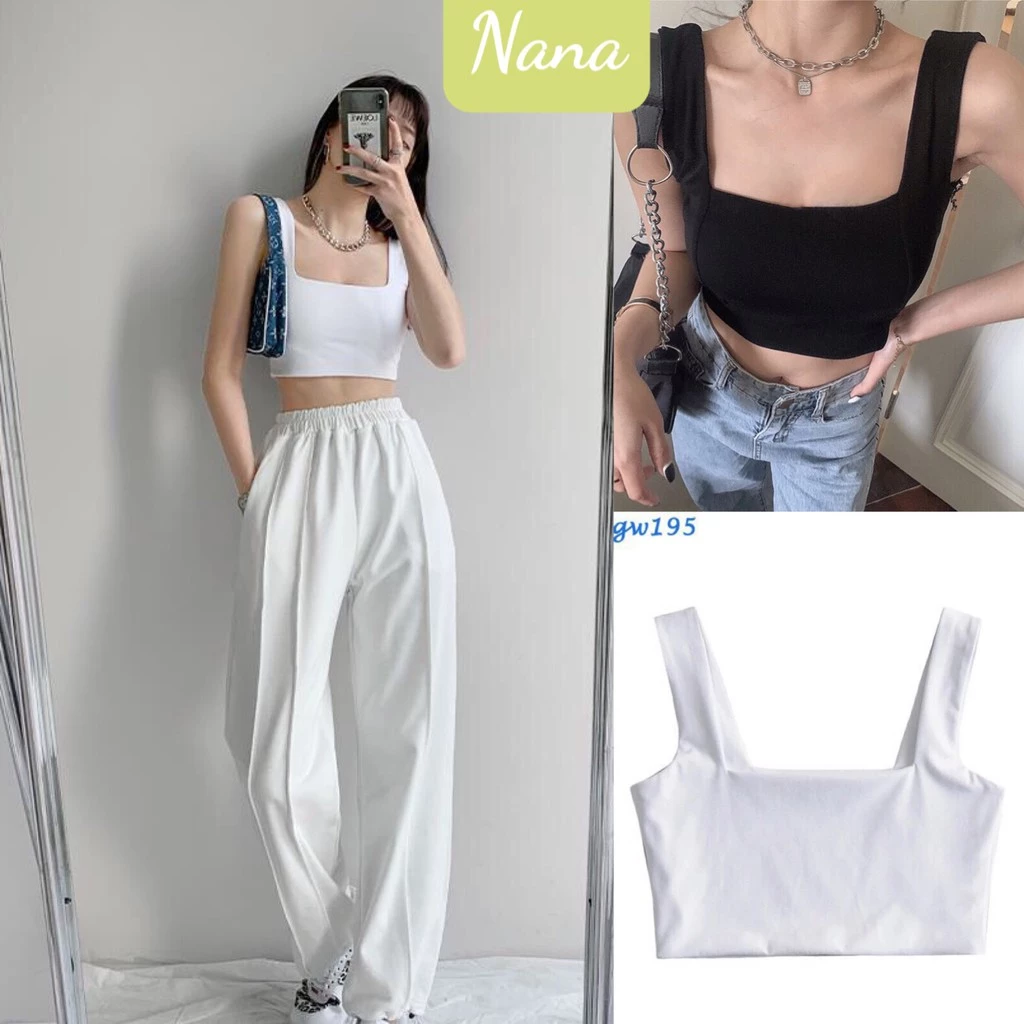 Áo kiểu croptop 2 dây bản to cổ vuông ôm body sexy