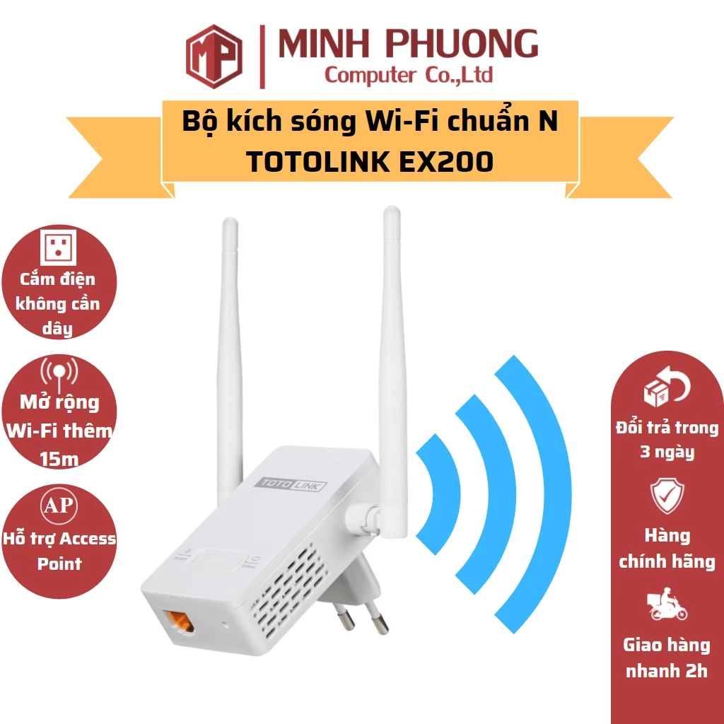 Bộ Kích Sóng Wifi Repeater 300Mbps Totolink Ex200 - Hàng chính hãng