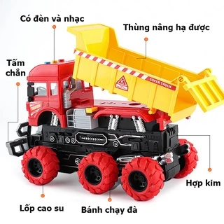 Đồ chơi trẻ em xe tải, xe xúc, xe trộn bê tông chạy đà có nhạc và đèn kích cỡ lớn bằng nhựa và hợp kim