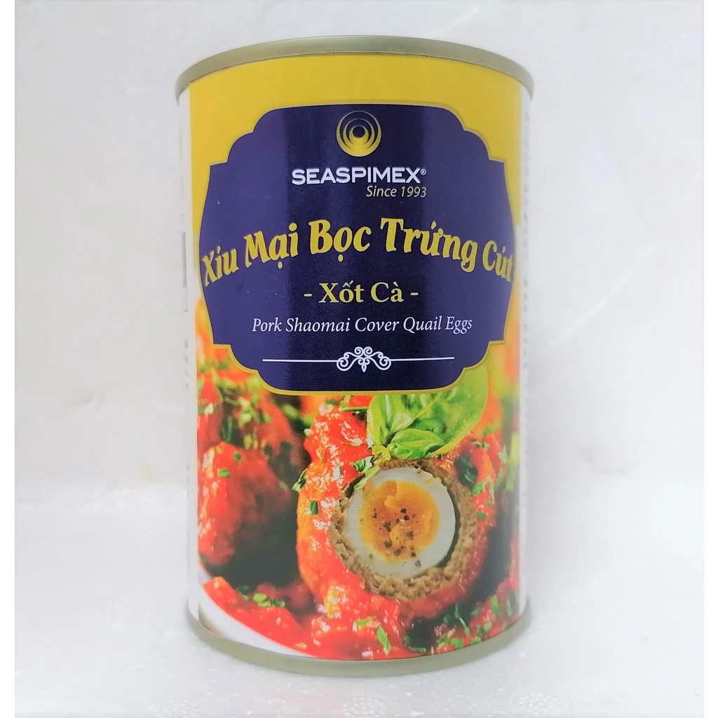 [Lon 425g] XÍU MẠI BỌC TRỨNG CÚT XỐT CÀ [VN] SEASPIMEX Pork Shaomai Cover Quail Eggs