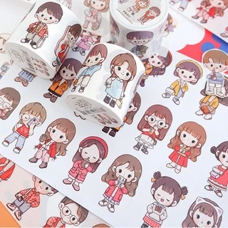 Cuộn Washi Tape họa tiết TELADO siêu dễ thương, Chiết cuộn băng giấy dán sổ tay, chiết chu kỳ washitape xinh xắn