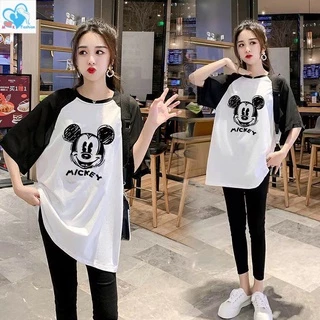 Mom&Kids High Quality Áo Thun Dáng Rộng In Hoạt Hình Mickey Dễ Thương Thời Trang Cho Mẹ Bầu