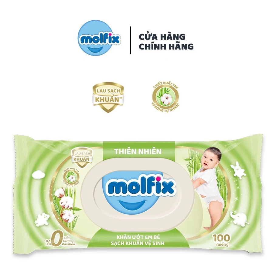 Khăn ướt Molfix Thiên nhiên Tươi Mát Sạch Sẽ - Gói 100 miếng