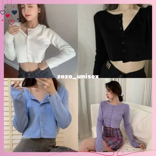 Áo Croptop YAN Cổ Tim Tay Dài Phối Khuy Unisex (7 MÀU)