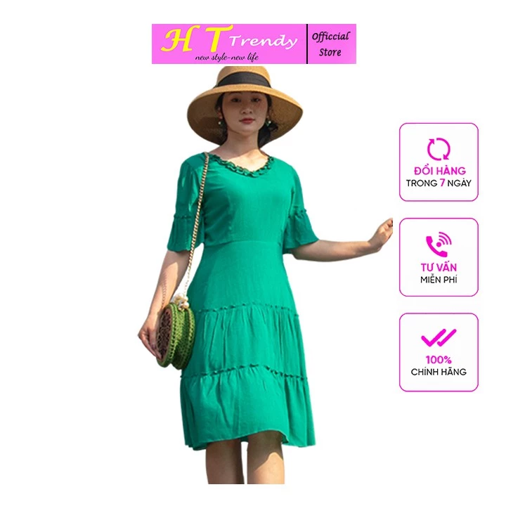 [FreeShip Mua Từ 2 Đơn] Váy Xòe Công Sở Đầm Suông Dự Tiệc Thời Trang Thiết Kế HT TRENDY Cao Cấp Đồ Liền Thân Chất Cotton