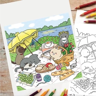 Bộ tranh tô màu nước " Nhũng chú mèo tinh nghich" combo 12 tranh giấy dầy đẹp