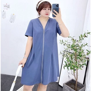 [Plus Size] (40-150kg) Đầm Nữ Ngắn Tay Cổ Chữ V Rộng Có Dây Kéo