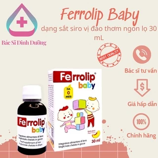 ✔️️️ Sắt Siro Ferrolip Baby Vị Đào Thơm Ngon Cho Bé , bổ sung sắt hữu cơ cho bé (lọ 30ml)