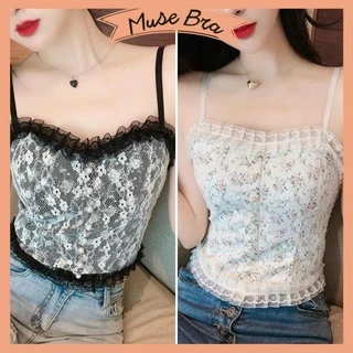 [Giá sỉ] Áo Bra Ren Tiểu Thư Đính Ngọc Siêu Xinh - Áo Croptop Hai Dây Hai Màu Đen Trắng