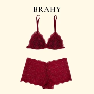 [CHE TÊN] Bộ đồ lót nữ bralette đỏ có mút mỏng, vải ren cao cấp thoáng khí BRAHY 014