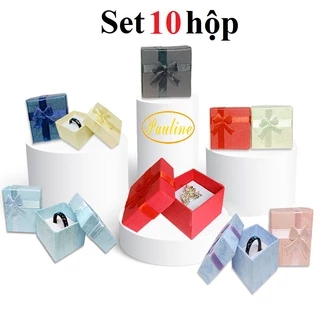 Set 10 hộp giấy đựng đồ trang sức 4x4x3 H443N đính nơ nhiều màu - Pauline's Store