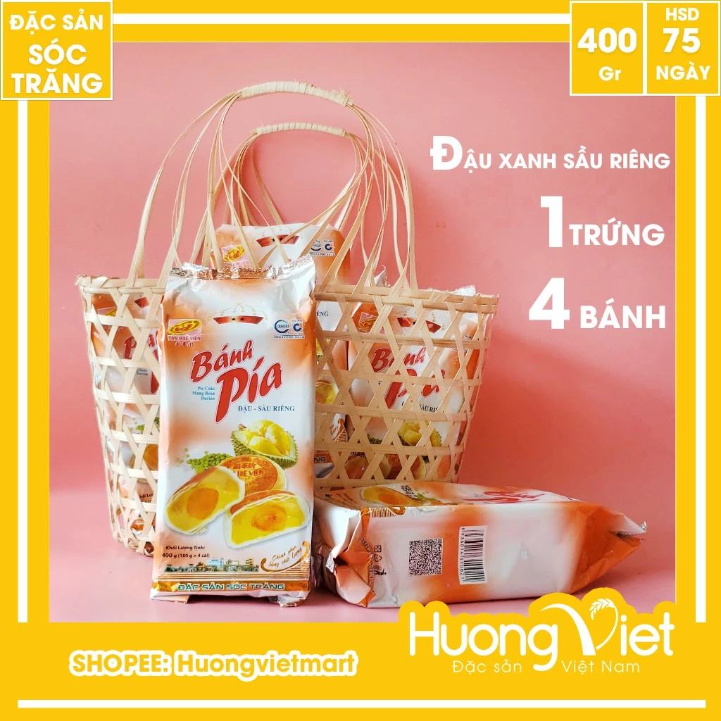 Bánh Pía Sóc Trăng đậu xanh sầu riêng trứng Tân Huê Viên 400g