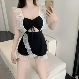 đồ bơi bikini 1 mảnh liền thân  bèo trắng kín đáo rút dây