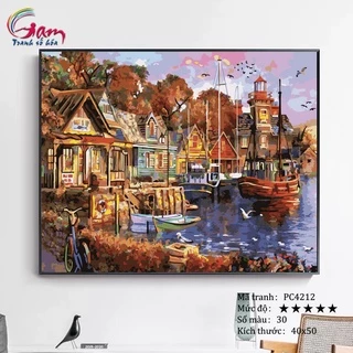 Tranh số hóa Gam Phong cảnh Ngôi làng ven biển có căng khung 40x50cm PC4212