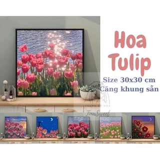 Tranh tô màu theo số TinaSweet 🌈 Size 30x30cm - Mẫu Hoa - Căng khung sẵn