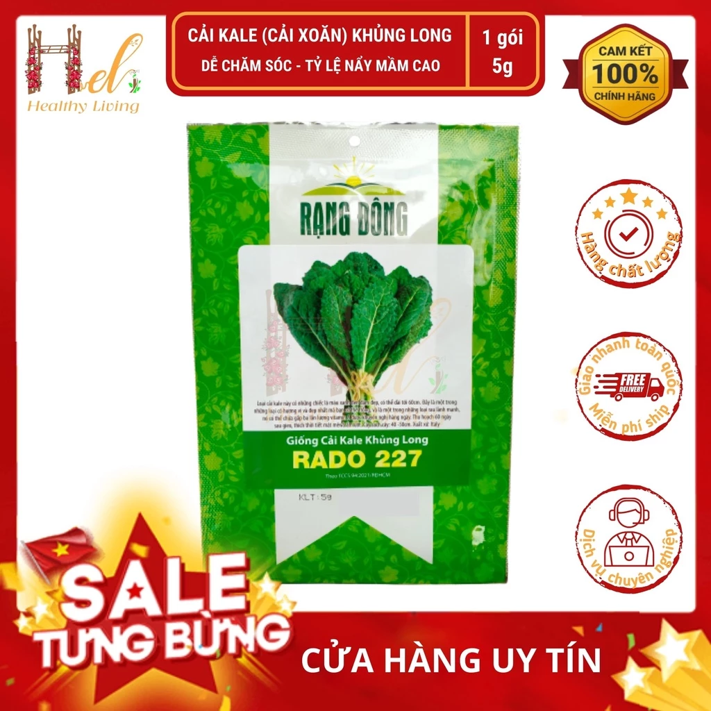 Hạt Giống Cải Kale KHỦNG LONG Cải Xoăn 5gr  - Trồng Hạt Giống Rau Củ Quả Bằng Đất Sạch, Xơ Dừa, Mùn Dừa, Phân Bón Hữu Cơ