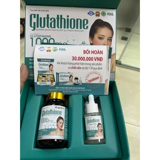 (Giá tốt, hiệu quả cao) GLUTATHIONE 1000mg - Viên uống và serum bôi trắng da, mờ nám -Hộp 30 viên + serum 30ml