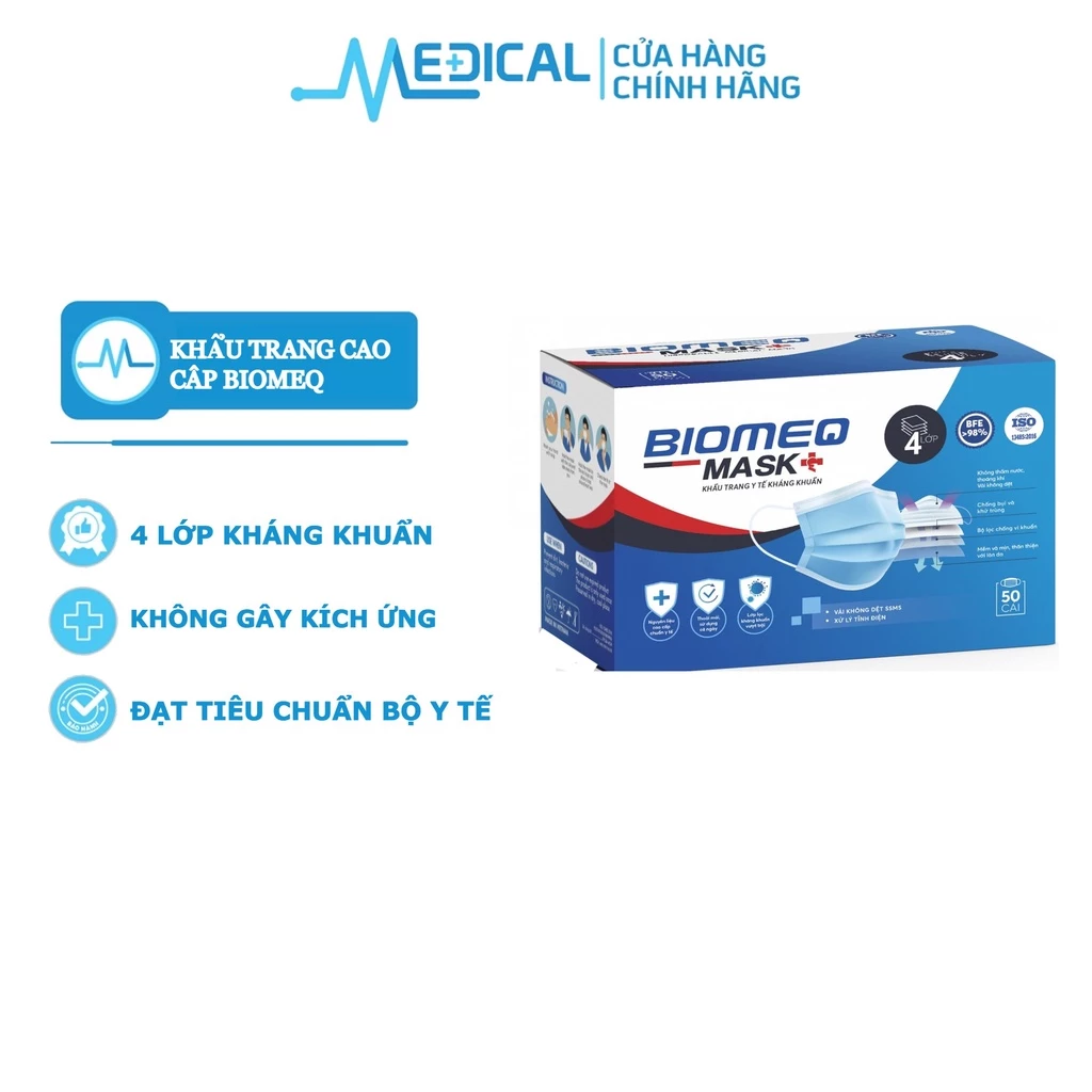 Khẩu trang y tế 4 lớp kháng khuẩn BIOMEQ hộp 50 cái - MEDICAL