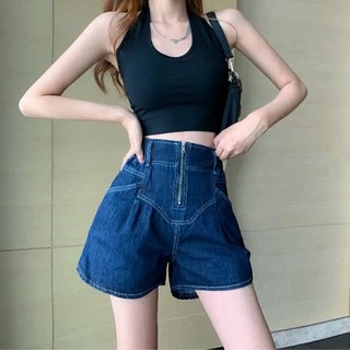 💃 Quần Short Jeans Nữ Khóa Trước Cạp Nhúm Ống Rộng 3 Màu