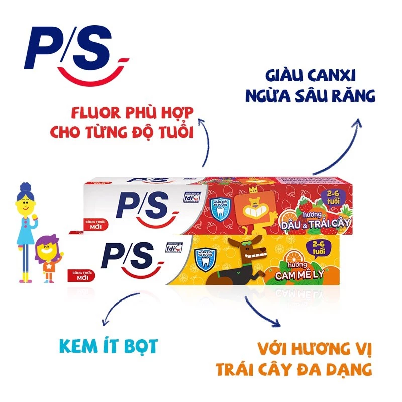 KEM ĐÁNH RĂNG TRẺ EM P/S 45G HƯƠNG CAM MÊ LY/ DÂU & TRÁI CÂY