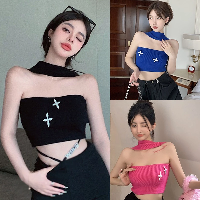 Áo Croptop Dệt Kim Thiết Kế Quyến Rũ Cho Nữ