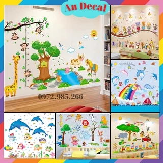 Tranh decal dán tường tiếng anh và các loại động vật 💥FREESHIP💥  decal dán tường cho bé trang trí phòng rẻ đẹp