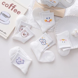 Tất cổ cao in hình thú đáng yêu bằng cotton co giãn kiểu Hàn Quốc cho nữ