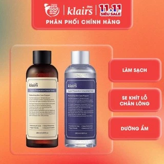 Nước hoa hồng  Klairs Supple Preparation Toner 180ml làm sạch, dưỡng ẩm, se khít lỗ chân lông cho da nhạy cảm Hàn Quốc