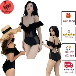 Bikini 1 mảnh đi biển DILYSFASHION BK, Đồ bơi nữ liền thân tay bèo tễ vai có đệm lót dầy dặn phong cách hàn quốc