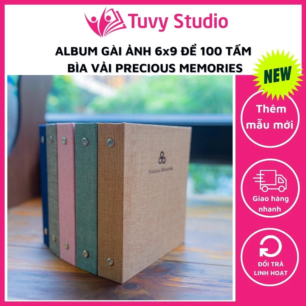 Album ảnh 6x9 đựng 100 ảnh bìa vải vintage hàng sẵn tại Tú Vy Studio