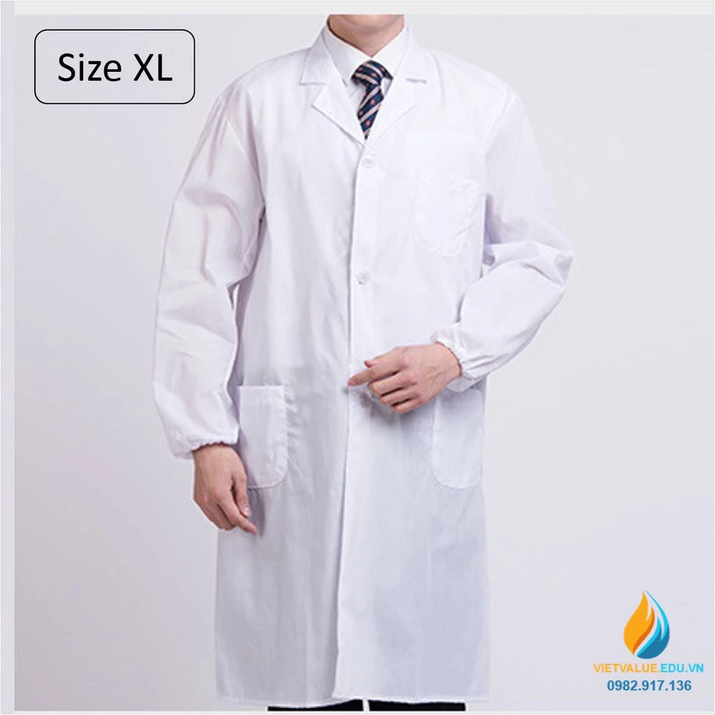 Áo blue phòng thí nghiệm, size XL, áo bảo hộ phòng thí nghiệm dài tay, chất vải tốt
