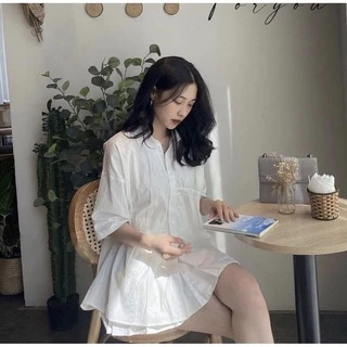 [Ảnh thật/Sẵn] Áo sơ mi thô tay lỡ vạt lệch cách điệu ulzzang