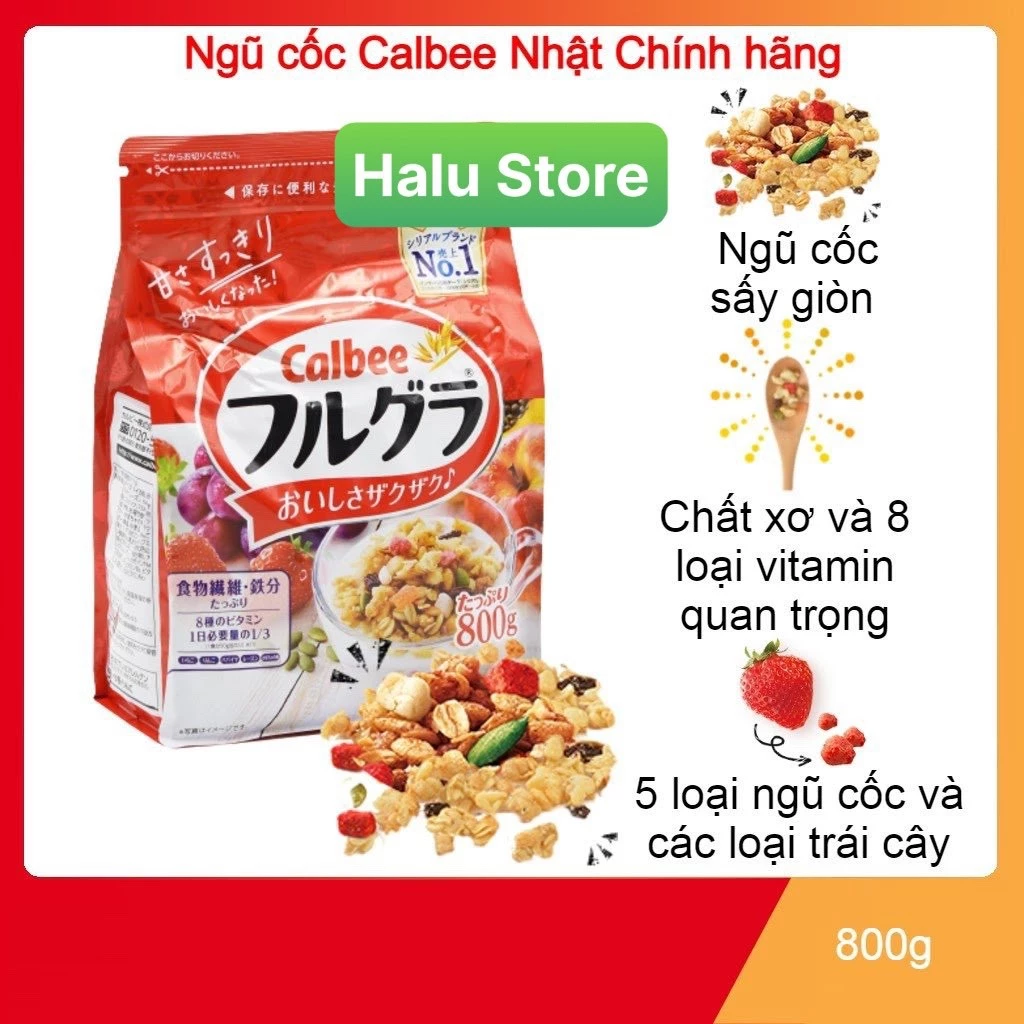 [DATE MỚI] Ngũ cốc Calbee ăn kiêng giảm cân Nhật Bản mix sữa chua trái cây hoa quả dùng ăn sáng -Gói Calbee đỏ 750g