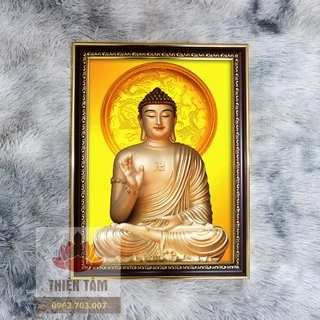 Tranh Phật A Di Đà, Phật Tổ Như Lai 36x48cm bằng vải bóng khung composite xịn xò