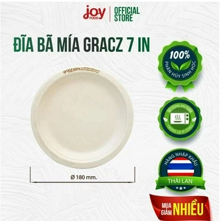 50 đĩa bã mía Gracz (Thái Lan) 7in, đĩa dùng 1 lần phân hủy sinh học 100%, cứng cáp hơn đĩa giấy và không cán màng nhựa