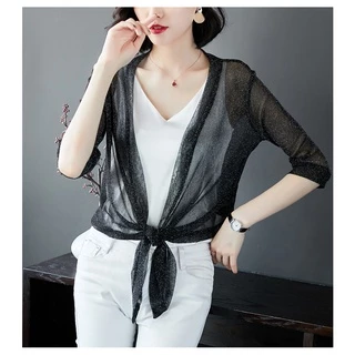 Áo cardigan khoác mỏng tay lỡ thắt nơ thời trang